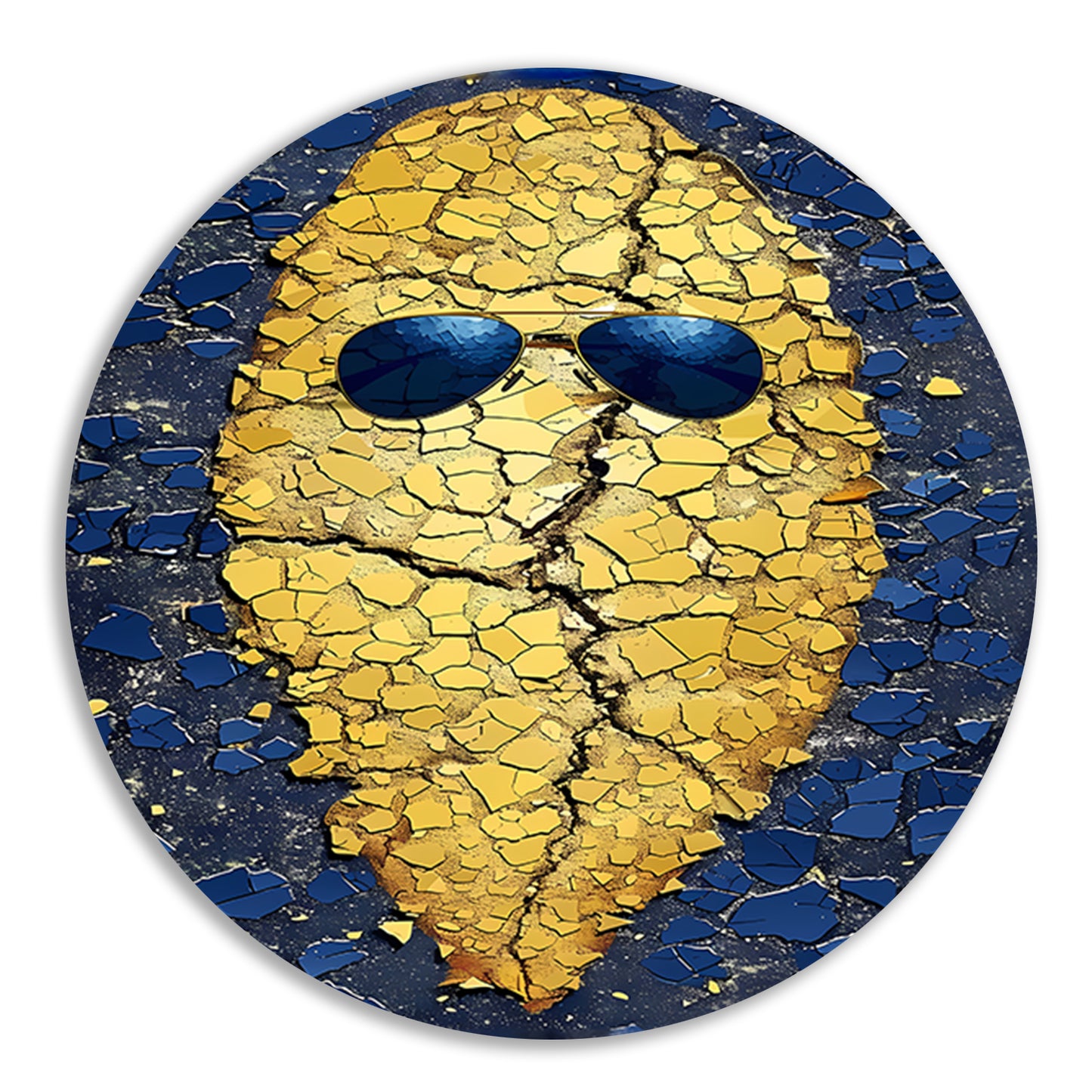 Gouden Aardappel met Zonnebril op Blauwe Achtergrond aluminium muurcirkel