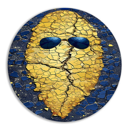 Gouden Aardappel met Zonnebril op Blauwe Achtergrond aluminium muurcirkel