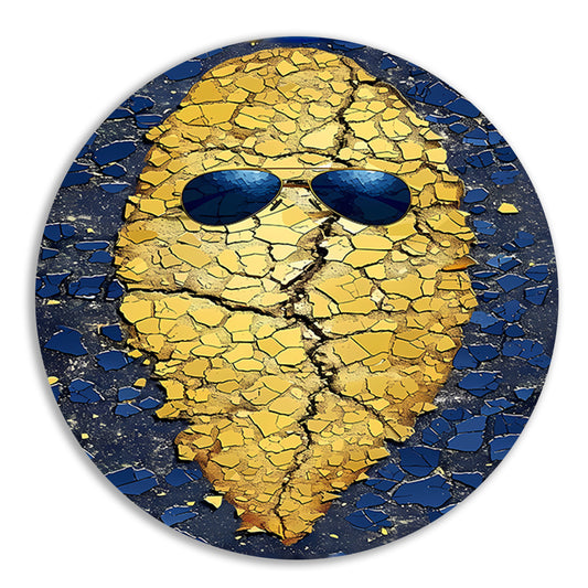 Gouden Aardappel met Zonnebril op Blauwe Achtergrond aluminium muurcirkel