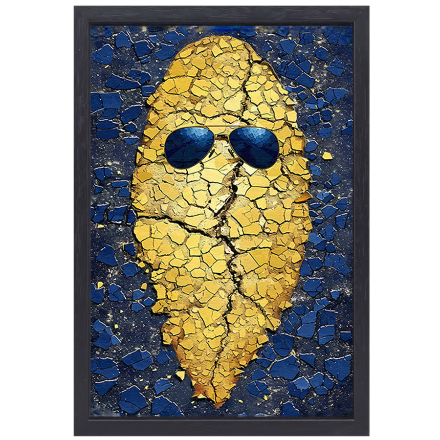 Gouden Aardappel met Zonnebril op Blauwe Achtergrond canvas met baklijst