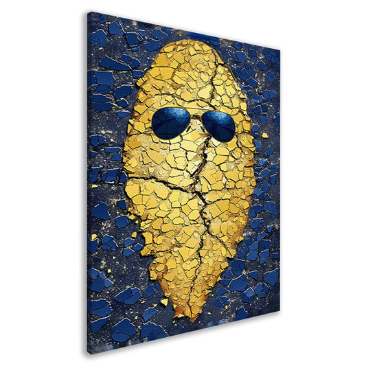 Gouden Aardappel met Zonnebril op Blauwe Achtergrond canvas