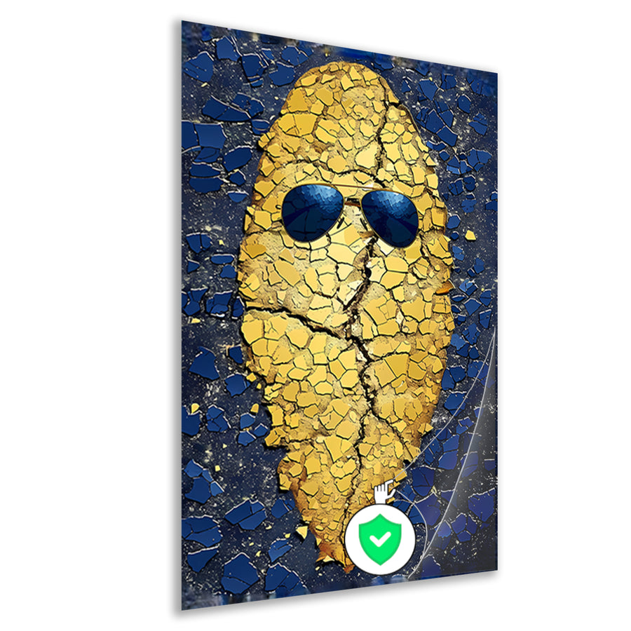 Gouden Aardappel met Zonnebril op Blauwe Achtergrond poster