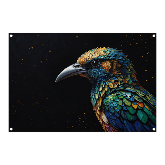 Sterrennacht met Kleurrijke Vogelportret tuinposter
