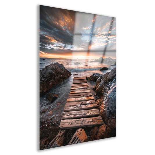 Houten Steiger Tegen Dramatische Zonsonderganghemel acrylglas