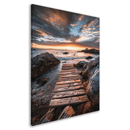 Houten Steiger Tegen Dramatische Zonsonderganghemel canvas