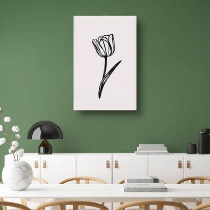 Minimalistische Zwarte Tulp op Wit canvas