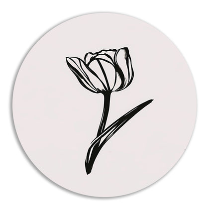 Minimalistische Zwarte Tulp op Wit forex muurcirkel