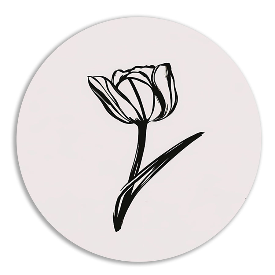 Minimalistische Zwarte Tulp op Wit forex muurcirkel