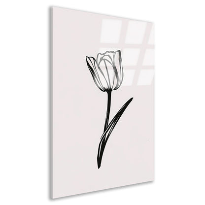 Minimalistische Zwarte Tulp op Wit acrylglas