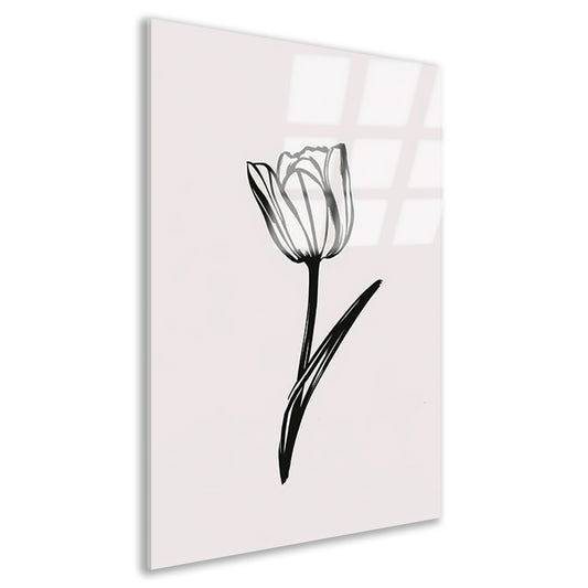 Minimalistische Zwarte Tulp op Wit acrylglas