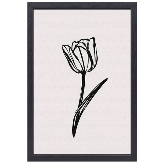 Minimalistische Zwarte Tulp op Wit canvas met baklijst
