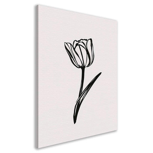 Minimalistische Zwarte Tulp op Wit canvas