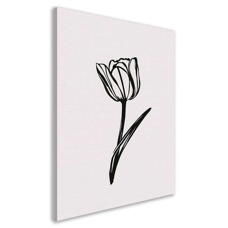 Minimalistische Zwarte Tulp op Wit canvas