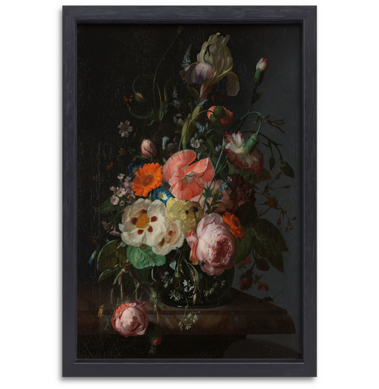 Stilleven met bloemen op een marmeren tafelblad - Rachel Ruysch canvas met baklijst