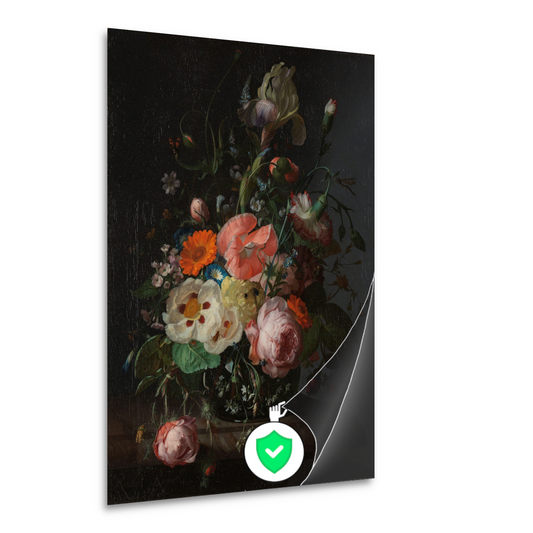 Stilleven met bloemen op een marmeren tafelblad - Rachel Ruysch poster