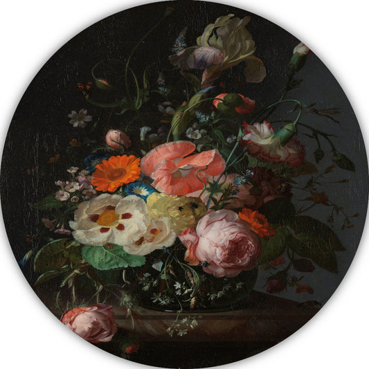 Stilleven met bloemen op een marmeren tafelblad - Rachel Ruysch aluminium muurcirkel