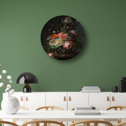 Stilleven met bloemen op een marmeren tafelblad - Rachel Ruysch aluminium muurcirkel