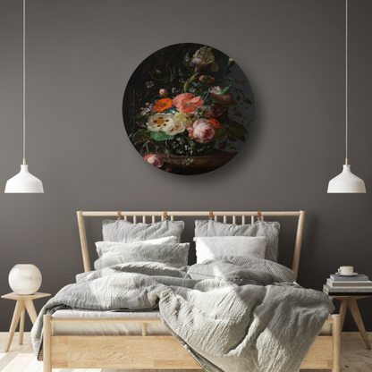 Stilleven met bloemen op een marmeren tafelblad - Rachel Ruysch aluminium muurcirkel