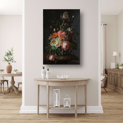 Stilleven met bloemen op een marmeren tafelblad - Rachel Ruysch canvas met baklijst