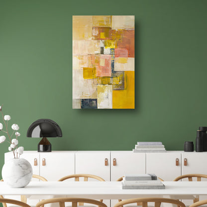 Geometrische abstractie in zachte kleurtonen canvas met baklijst