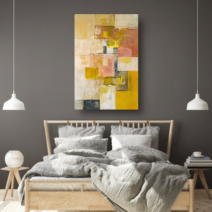 Geometrische abstractie in zachte kleurtonen canvas