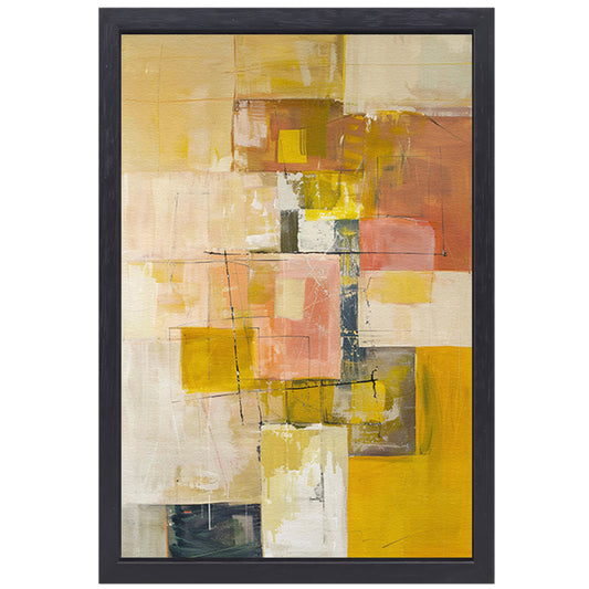 Geometrische abstractie in zachte kleurtonen canvas met baklijst