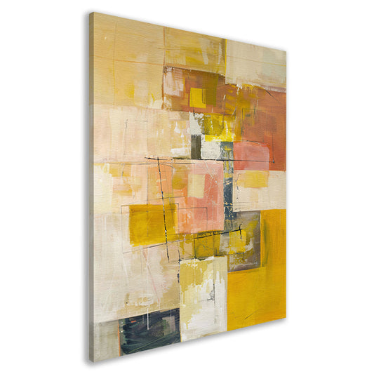 Geometrische abstractie in zachte kleurtonen canvas