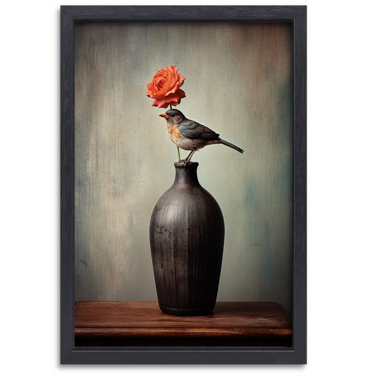 Minimalistische vaas met bloem in close-up canvas met baklijst
