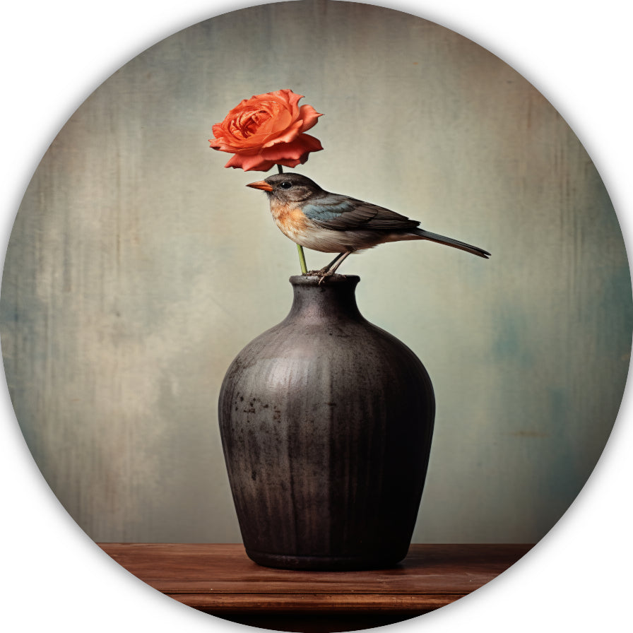 Minimalistische vaas met bloem in close-up forex muurcirkel