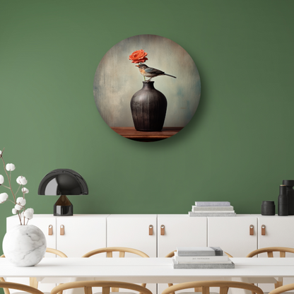 Minimalistische vaas met bloem in close-up aluminium muurcirkel