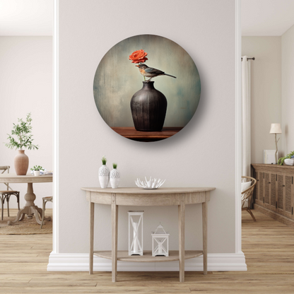 Minimalistische vaas met bloem in close-up aluminium muurcirkel