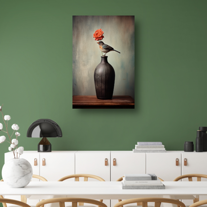 Minimalistische vaas met bloem in close-up canvas met baklijst