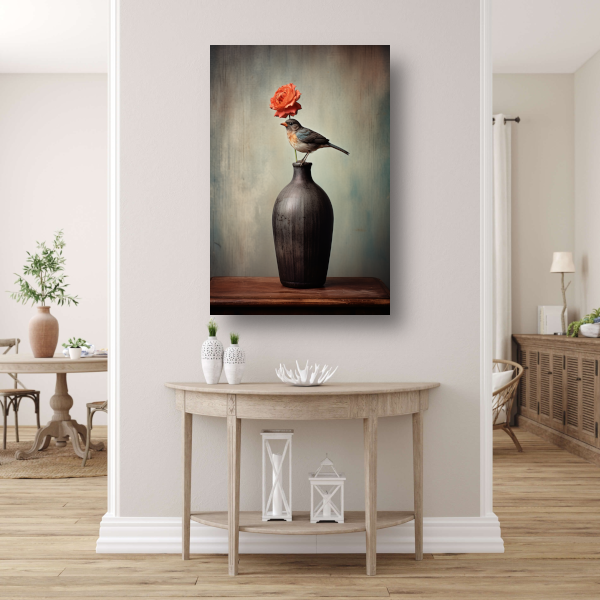 Minimalistische vaas met bloem in close-up canvas met baklijst