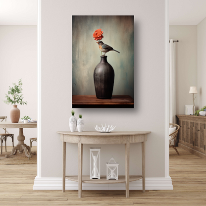 Minimalistische vaas met bloem in close-up canvas met baklijst