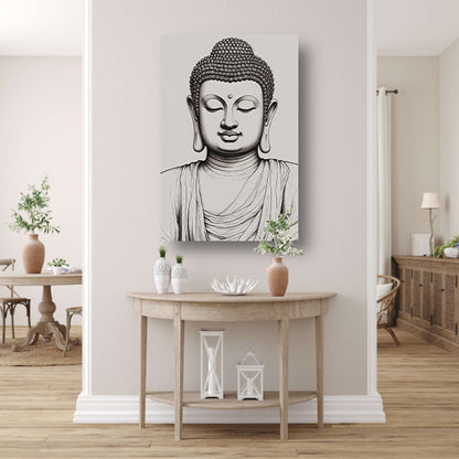 Serene Boeddha in Monochroom Gewaad canvas met baklijst