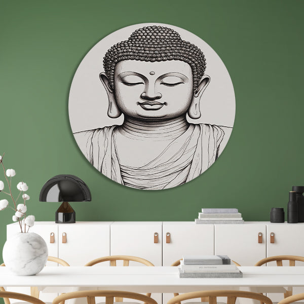 Serene Boeddha in Monochroom Gewaad forex muurcirkel