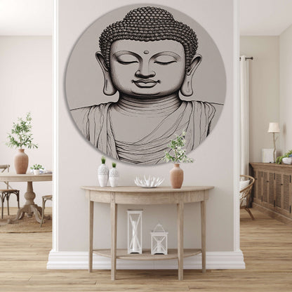 Serene Boeddha in Monochroom Gewaad forex muurcirkel