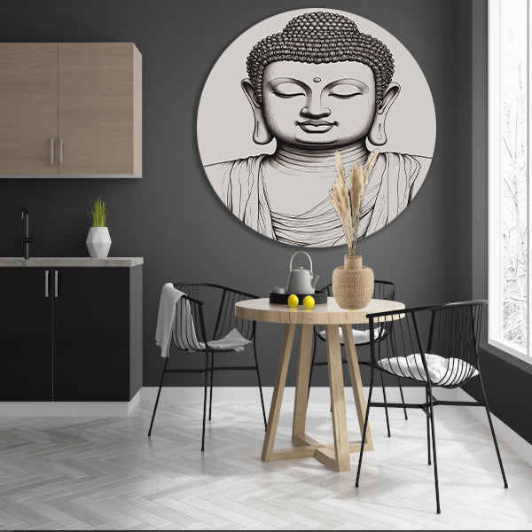 Serene Boeddha in Monochroom Gewaad forex muurcirkel