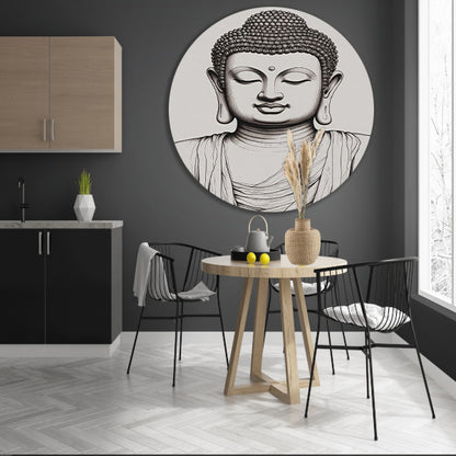 Serene Boeddha in Monochroom Gewaad forex muurcirkel