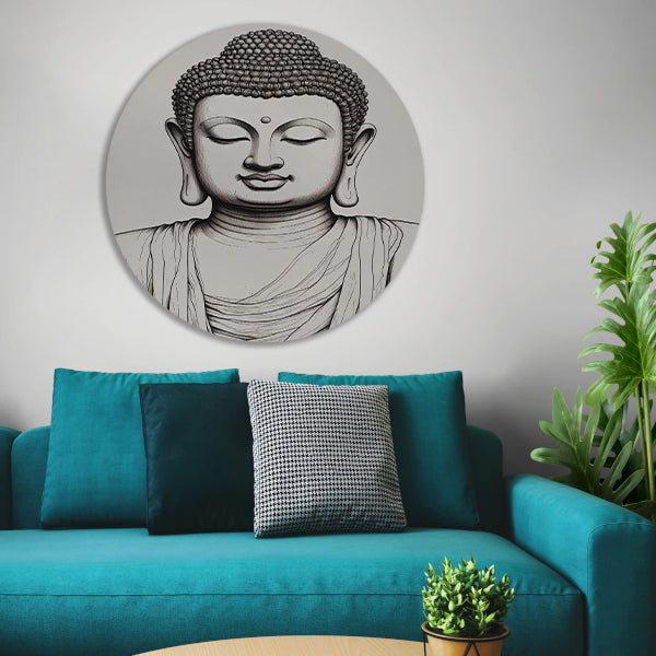 Serene Boeddha in Monochroom Gewaad forex muurcirkel