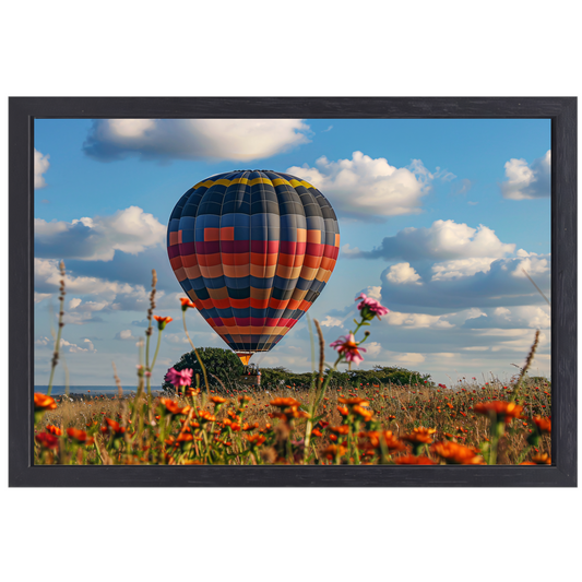 Luchtballon boven Bloemenveld canvas met baklijst