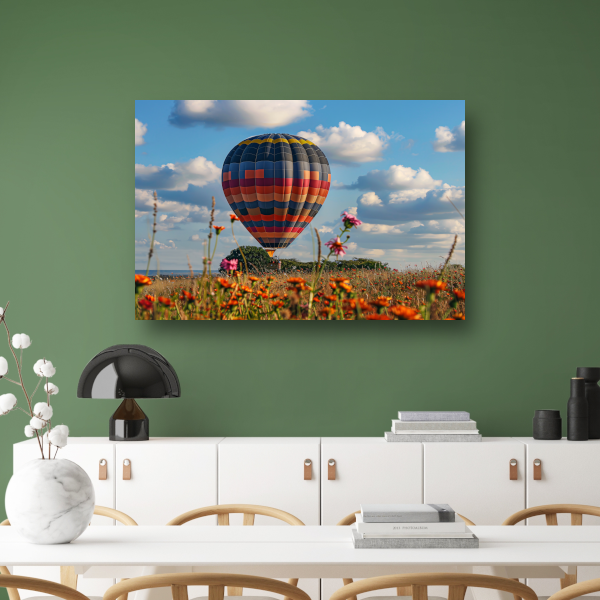 Luchtballon boven Bloemenveld canvas met baklijst