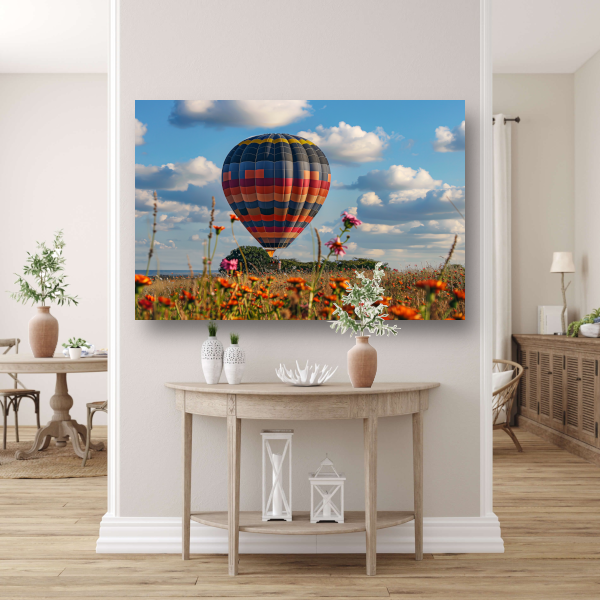 Luchtballon boven Bloemenveld canvas met baklijst