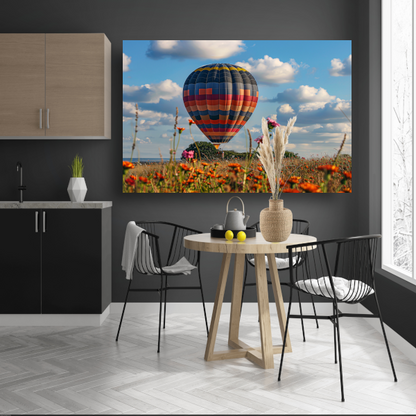 Luchtballon boven Bloemenveld canvas met baklijst