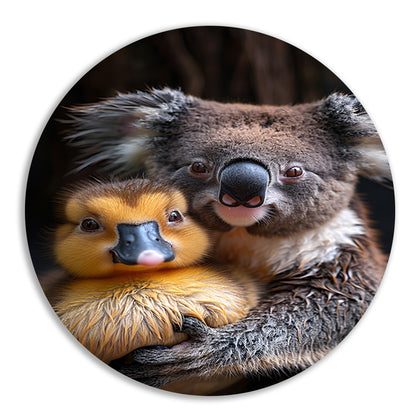Koala en eend knuffelen in de natuur forex muurcirkel