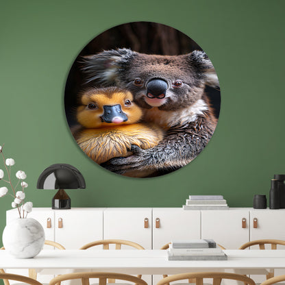 Koala en eend knuffelen in de natuur forex muurcirkel