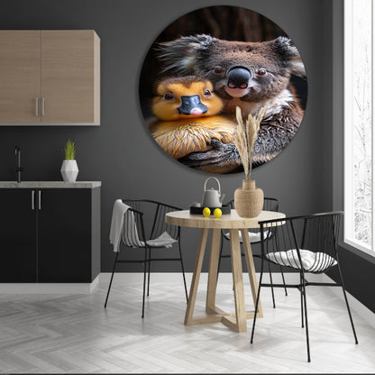 Koala en eend knuffelen in de natuur forex muurcirkel