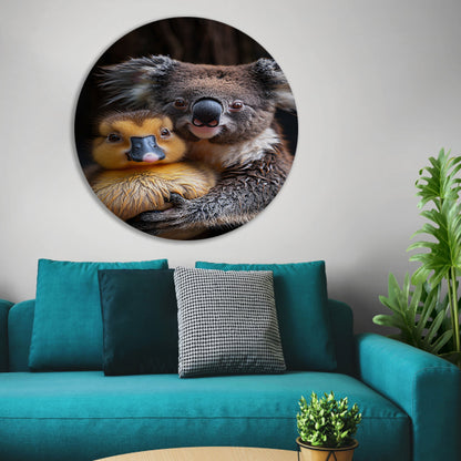 Koala en eend knuffelen in de natuur forex muurcirkel