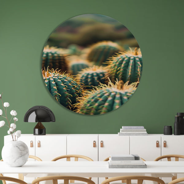 Close-up van Groene Cactussen aluminium muurcirkel