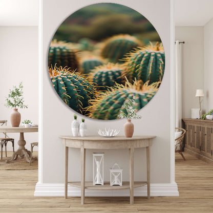 Close-up van Groene Cactussen aluminium muurcirkel
